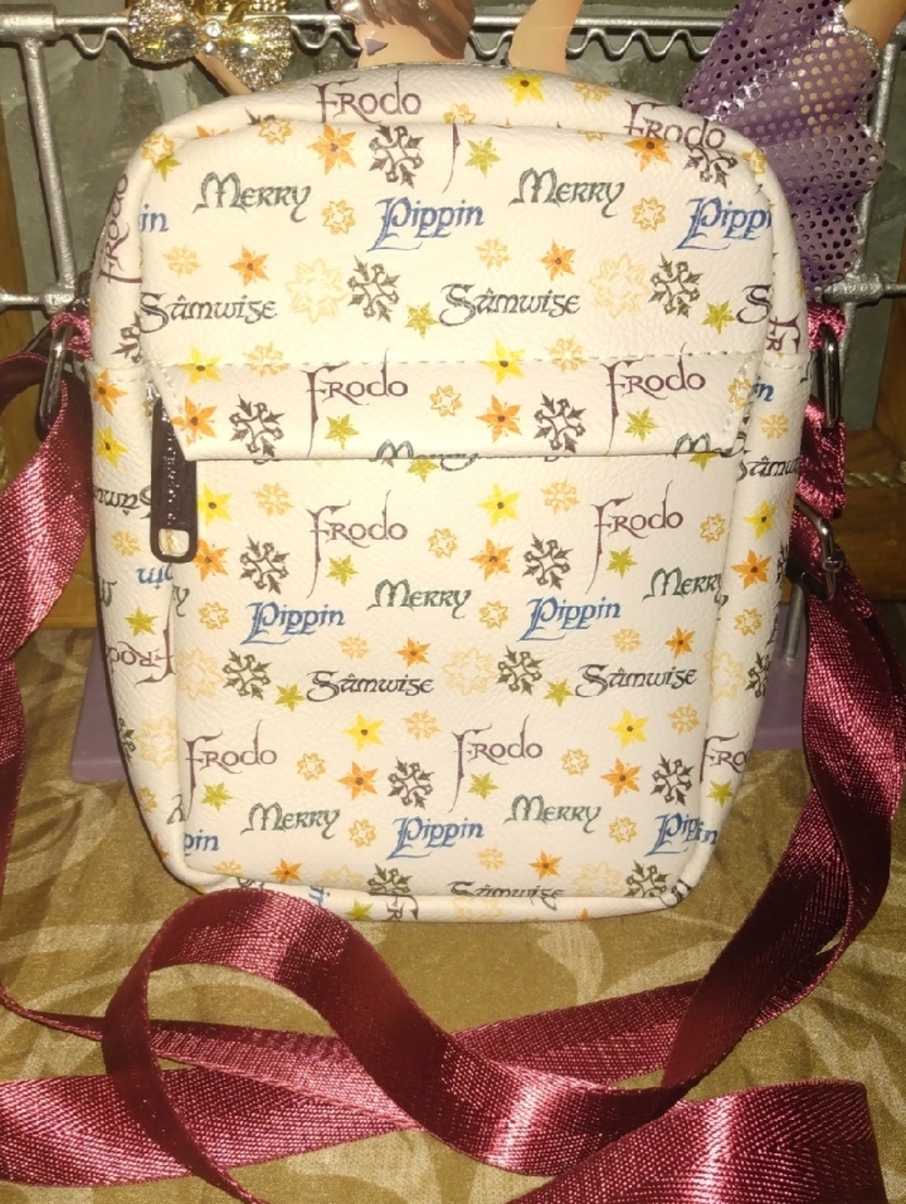 Lord Of The Rings Hobbit  Crossbody Bag in White with Multicolor Script